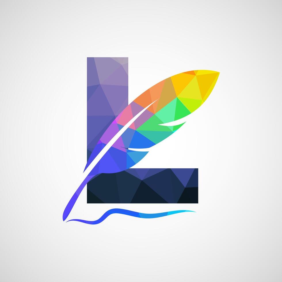 English alphabet L with feather logo design template. Logo for a writer or publishers. vector