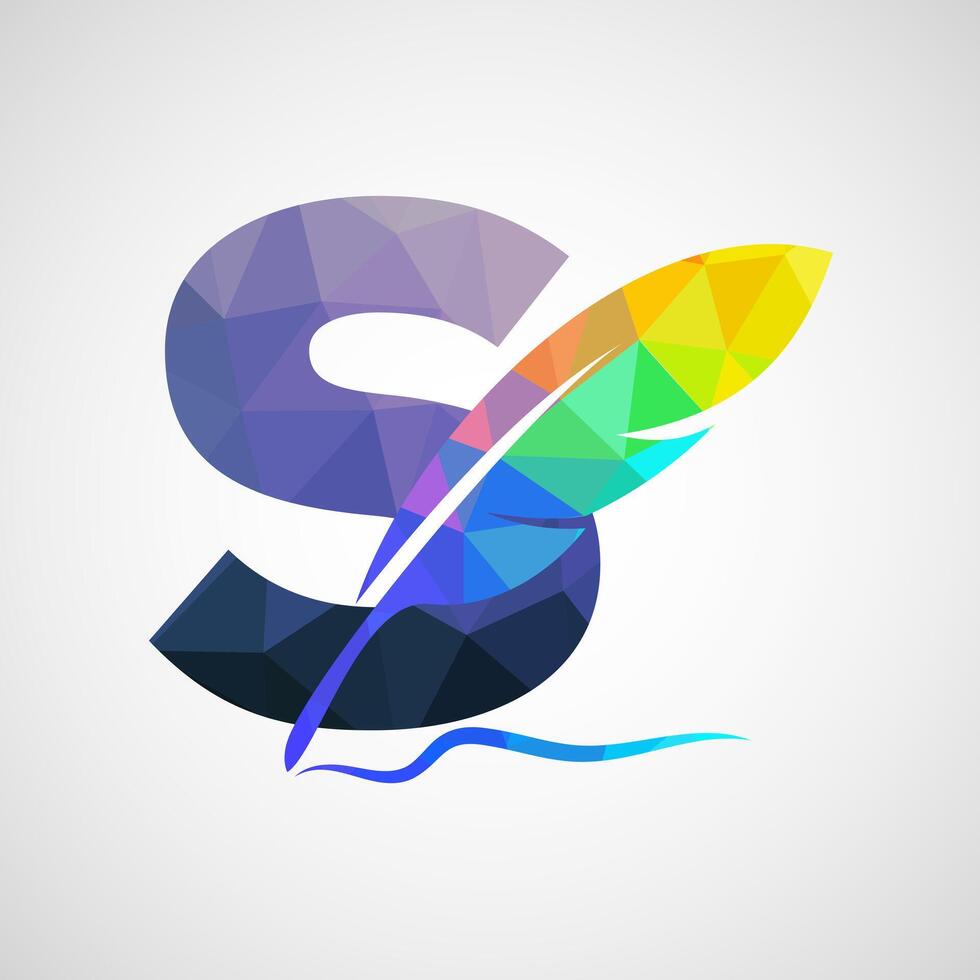 English alphabet S with feather logo design template. Logo for a writer or publishers. vector