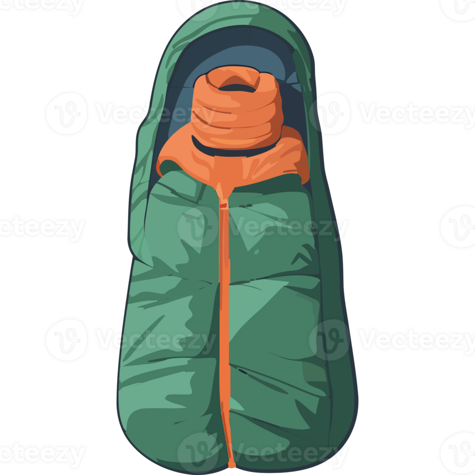 A sleeping bag with an orange and green zipper png