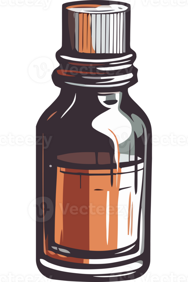 A bottle of perfume with a brown liquid inside png