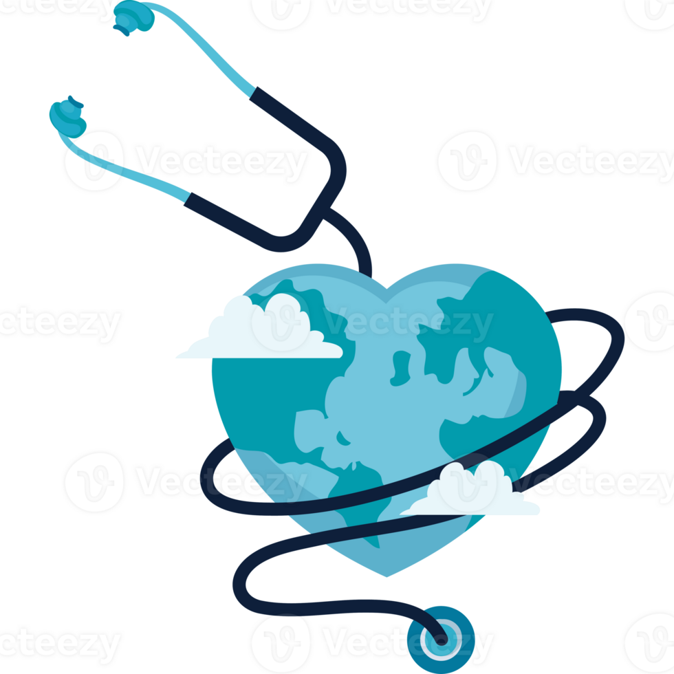 A stethoscope is wrapped around the earth and clouds png