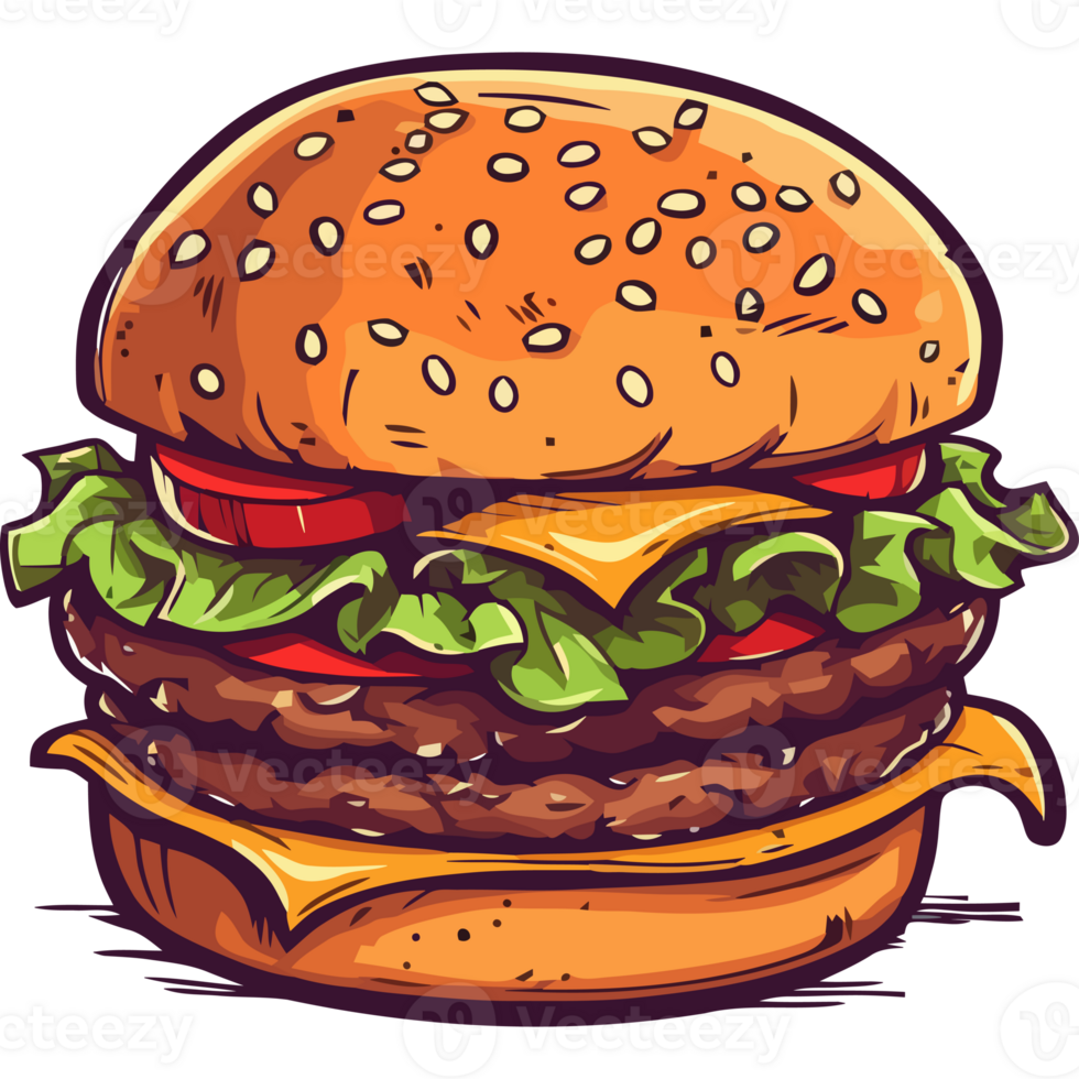 A hamburger with cheese and lettuce on it png