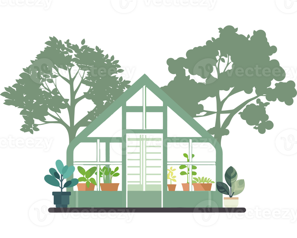 A greenhouse with plants and trees png