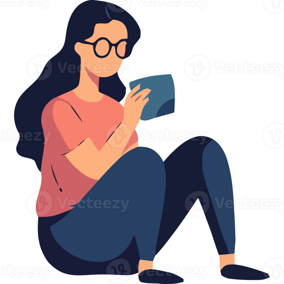 A woman sitting on the floor with her phone png