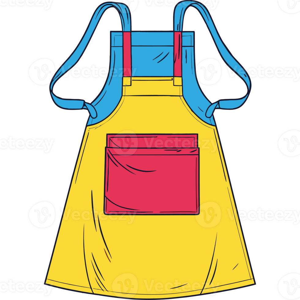 A yellow apron with red and blue pockets png