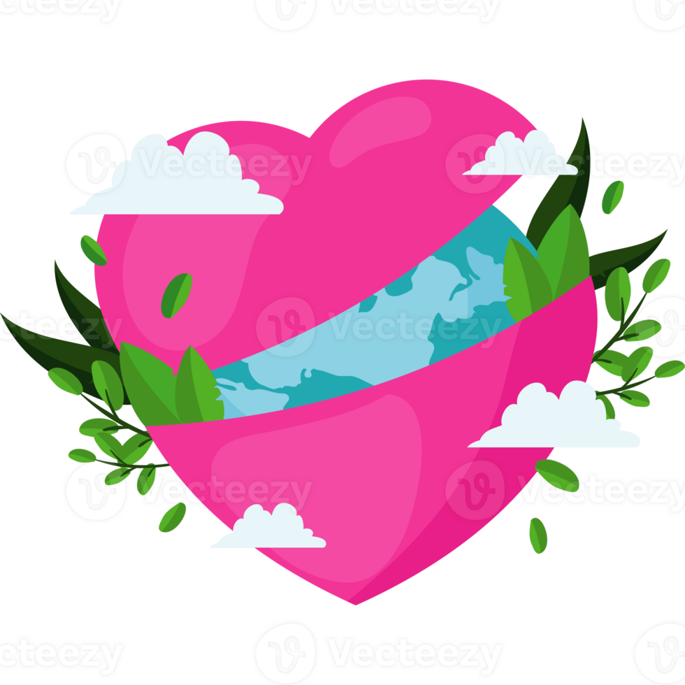 Earth day heart with clouds and plants png