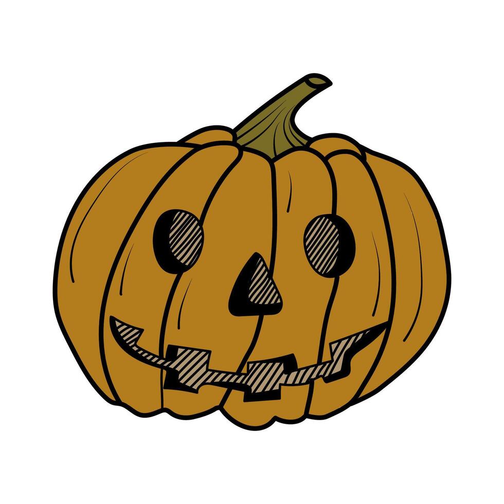 An orange pumpkin with a smile for Halloween. For holiday decoration, stickers, social networks, postcards, covers, banners in the doodle style. vector