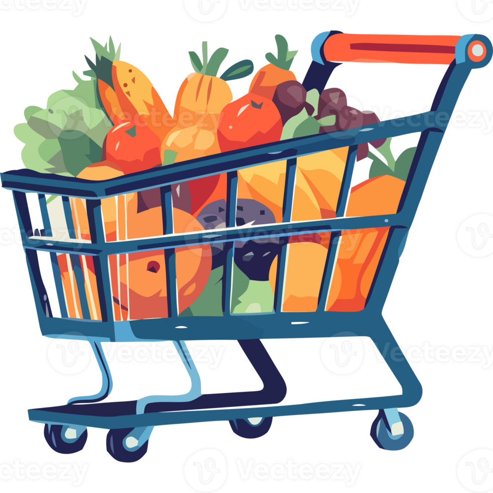 Shopping cart with fruits and vegetables png