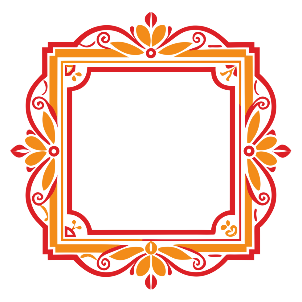 an orange and red frame with a floral design png