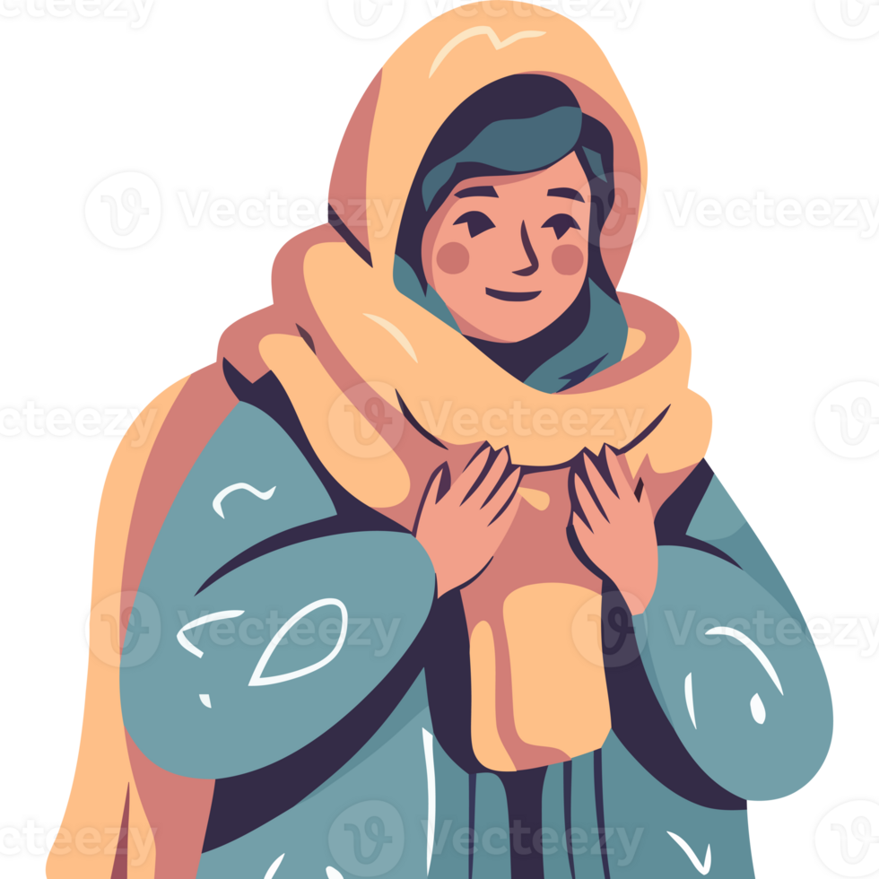 A woman in a blue coat and scarf png