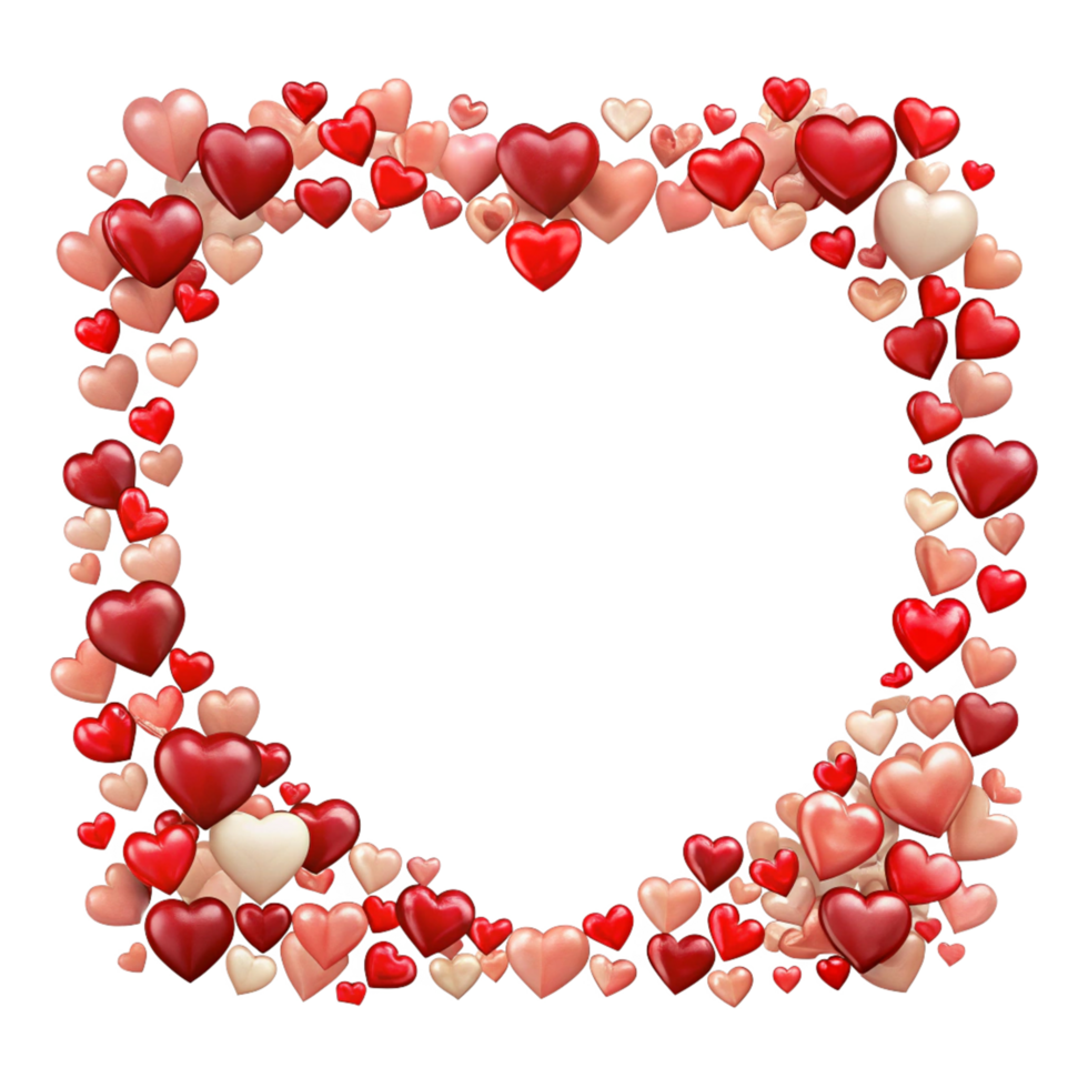 a square frame made of red love hearts on a transparent background png