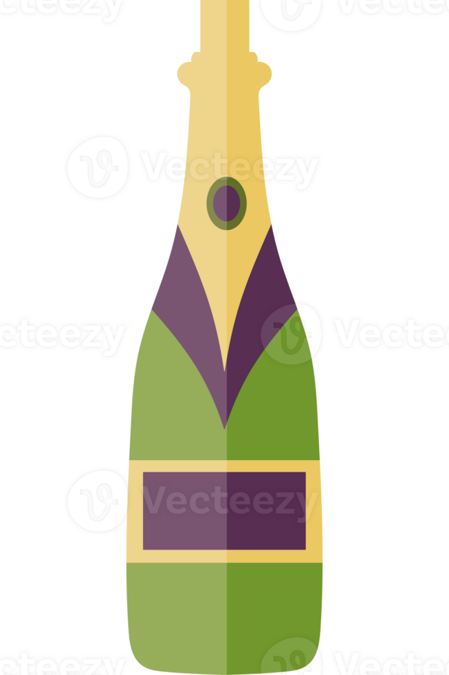 A bottle of champagne with a purple and green label png