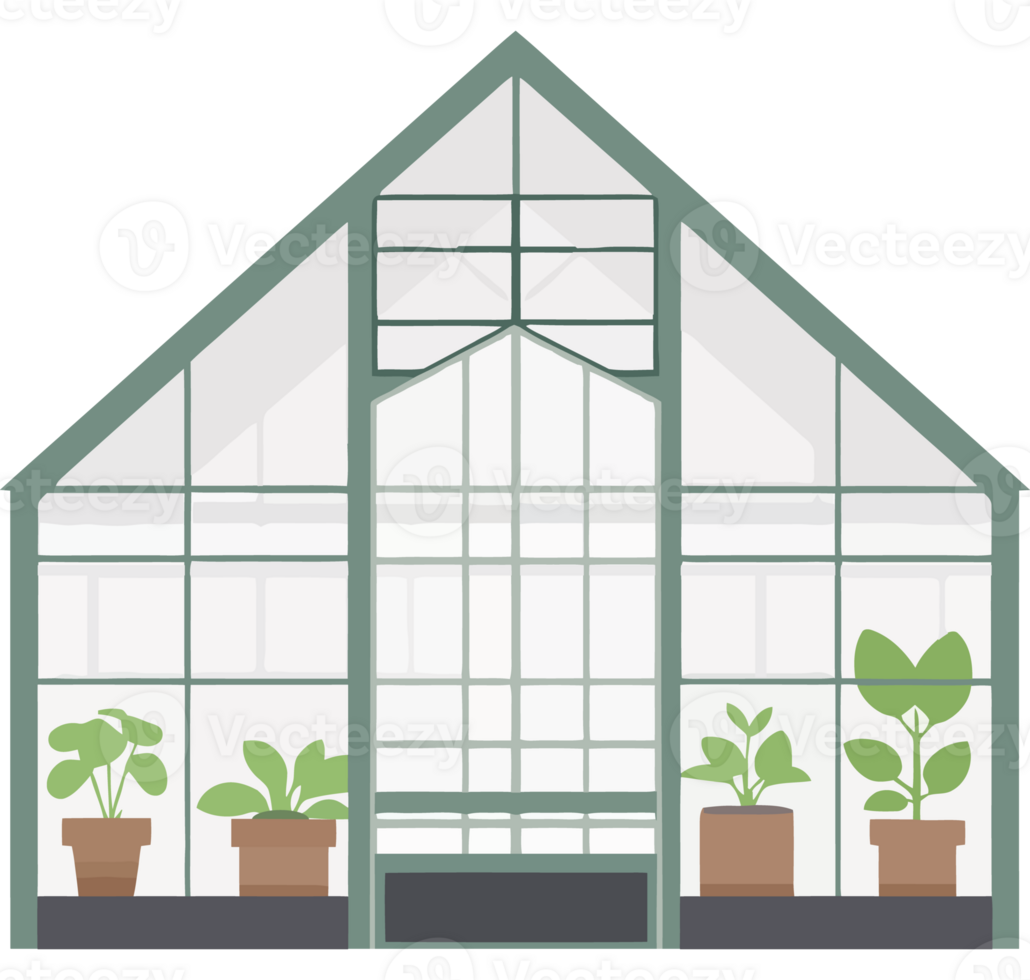 A greenhouse with potted plants inside png