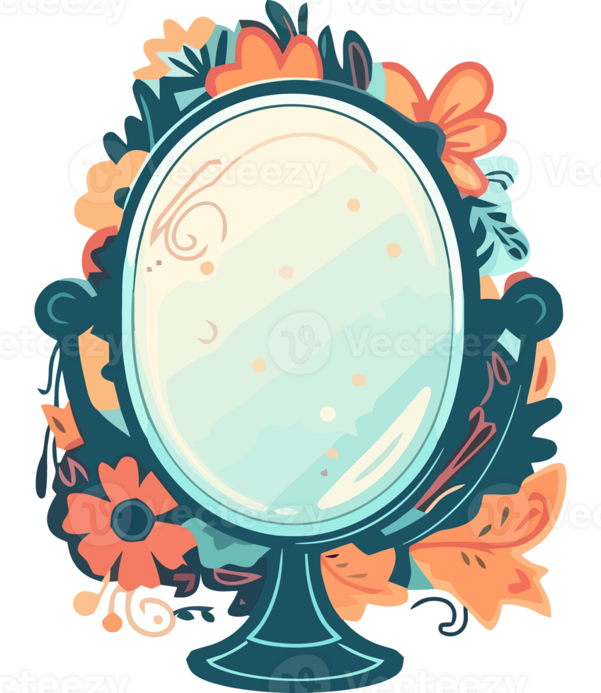 An illustration of a mirror surrounded by flowers png
