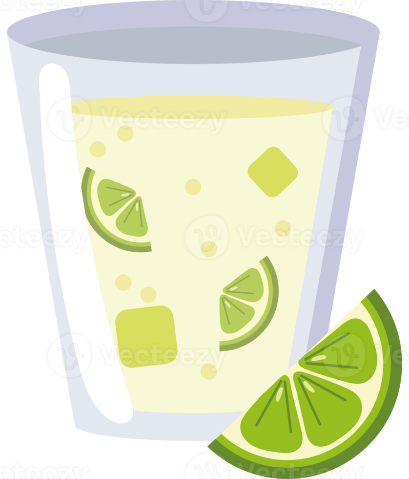 A glass of lemonade with lime slices png