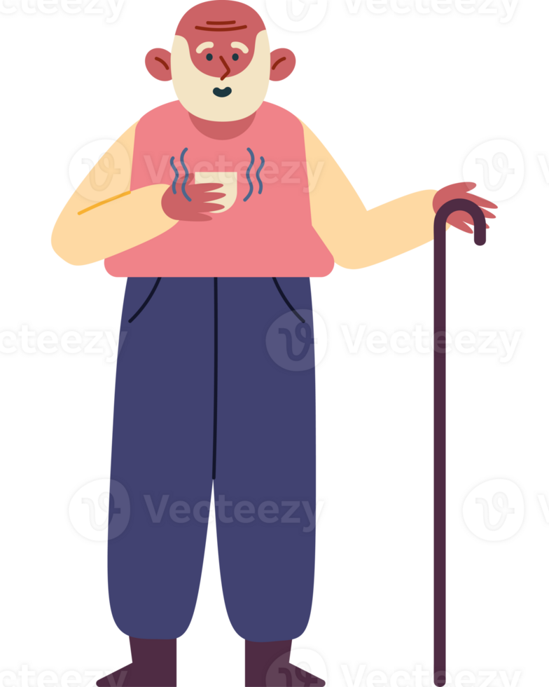 An old man with a cane and a pink shirt png