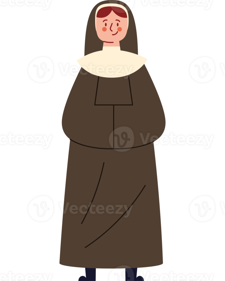 A cartoon nun in brown dress png