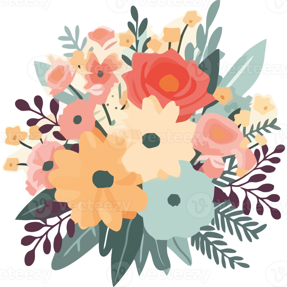 A bouquet of flowers is shown in this illustration png