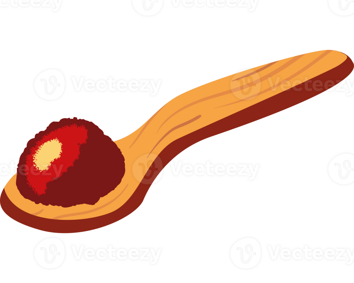 A wooden spoon with a red apple on it png