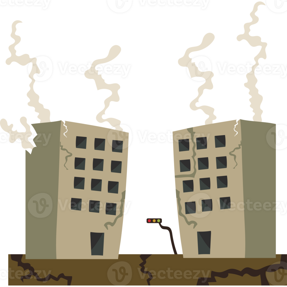 Two buildings with smoke coming out of them png