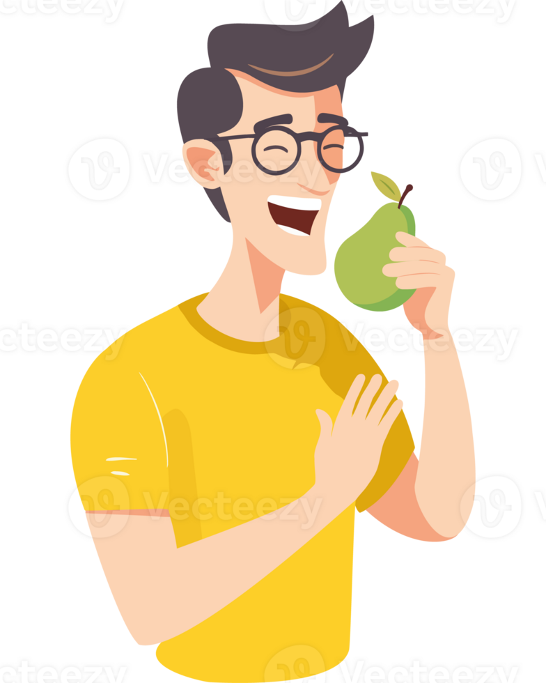 A man with glasses holding a pear png