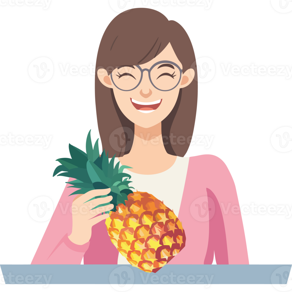 A woman holding a pineapple in front of her png