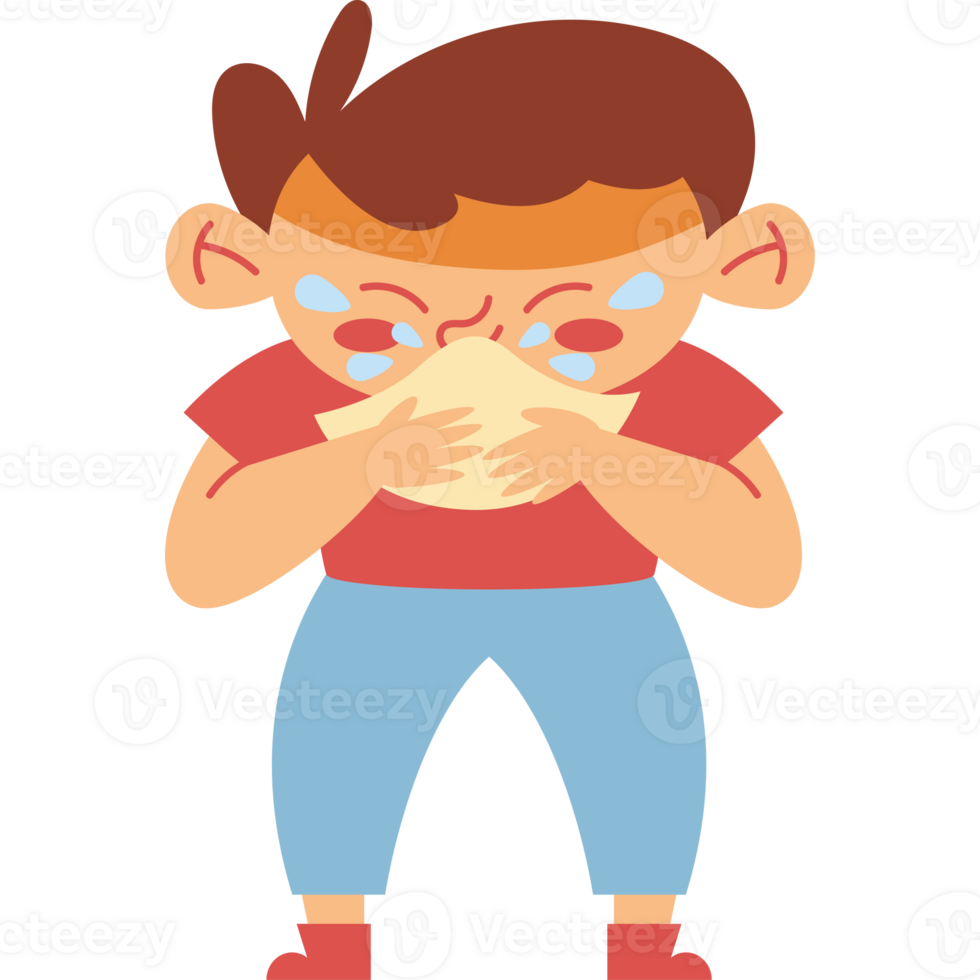 A boy is blowing his nose png