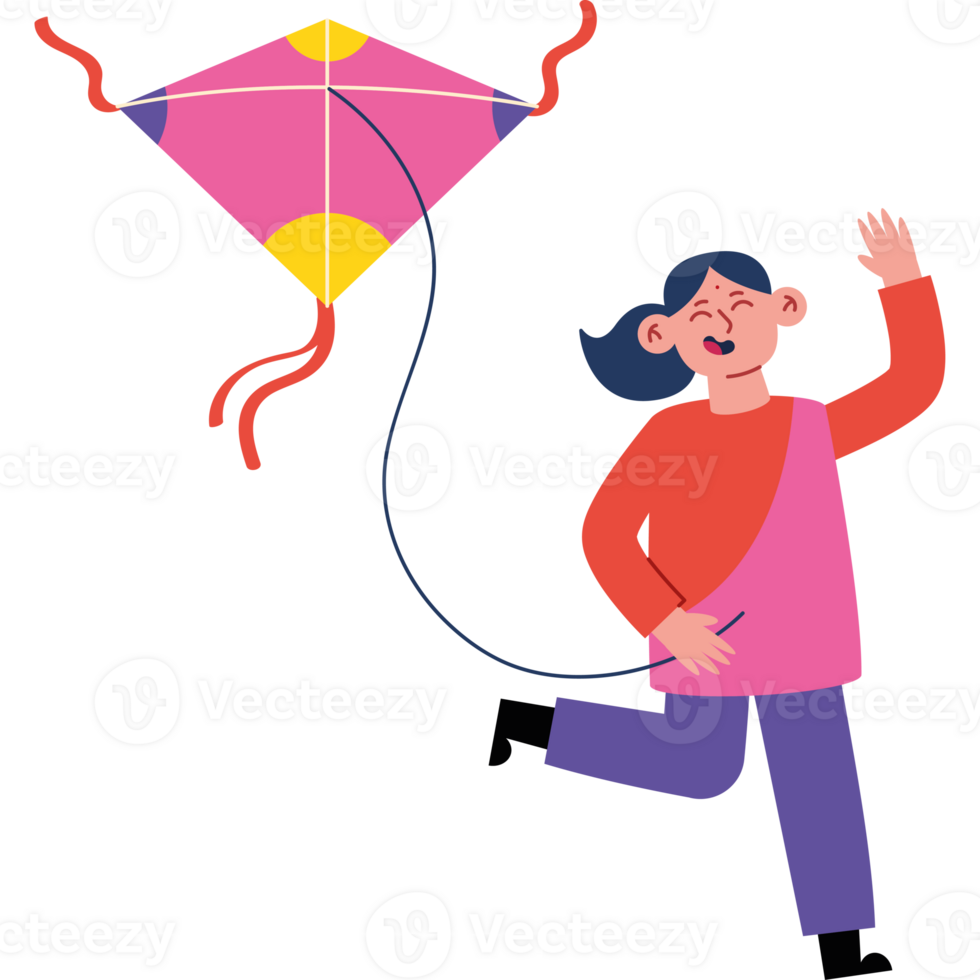 A woman is running with a kite png