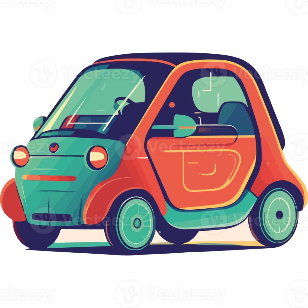 A small car with a blue and orange color scheme png