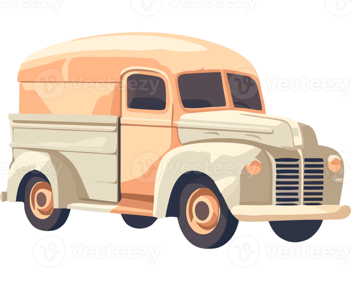 An old truck with a white top and a brown bottom png
