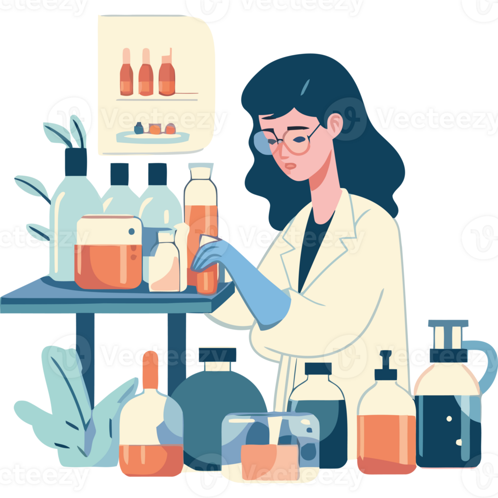 A woman in a lab coat is working on a project png