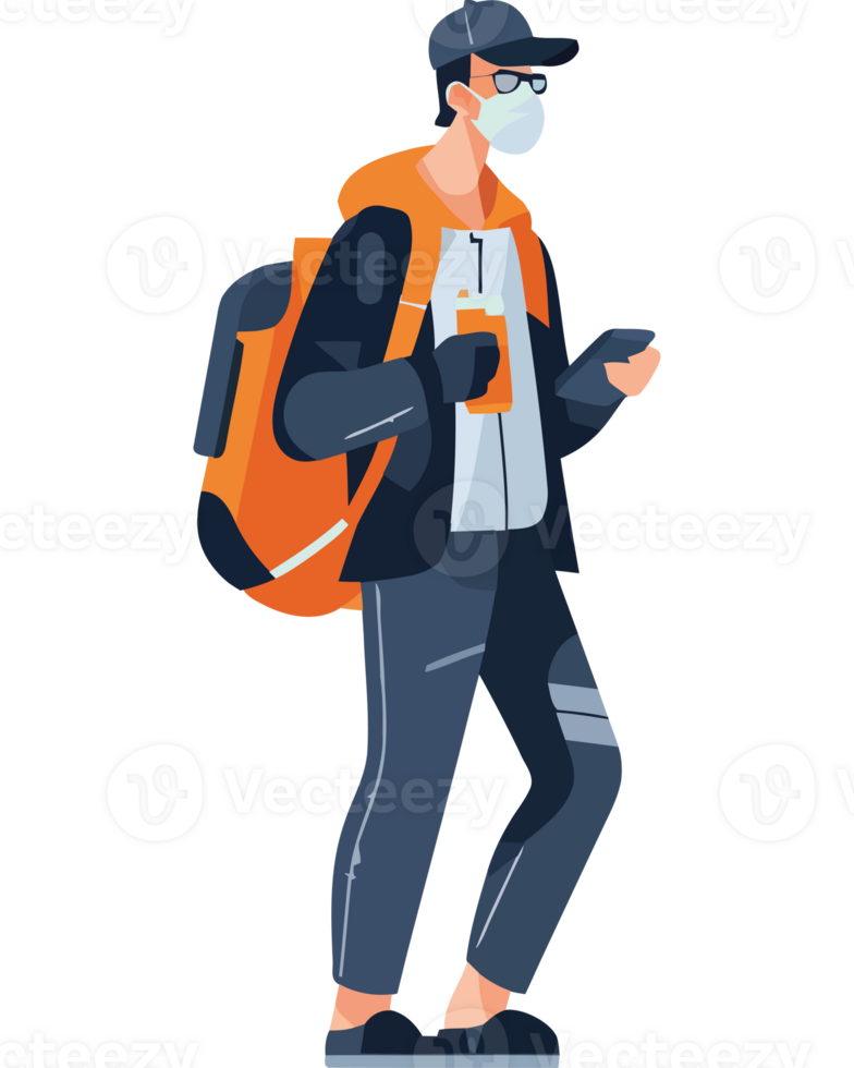 A man wearing a mask and carrying a backpack png