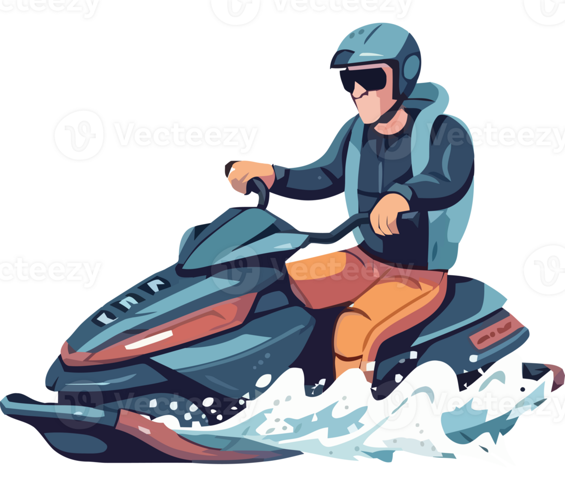 A man riding a snowmobile in the ocean png