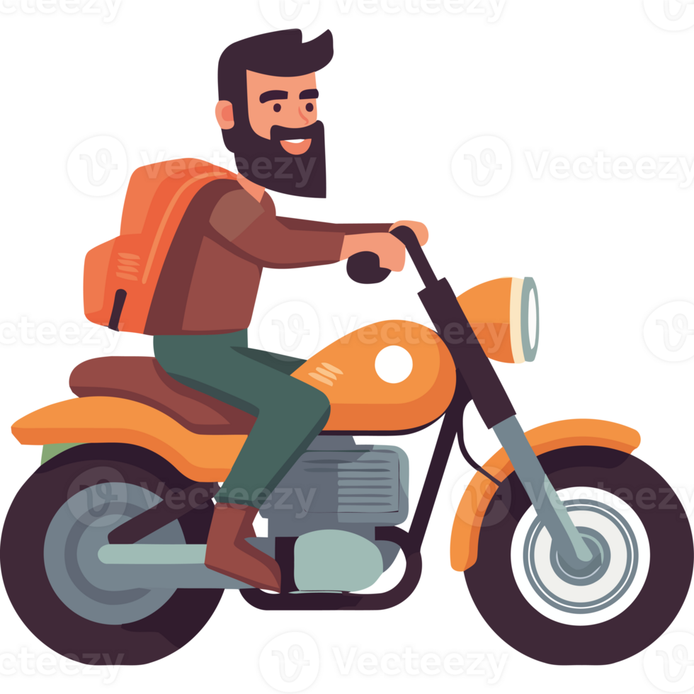 A man with a backpack riding a motorcycle png