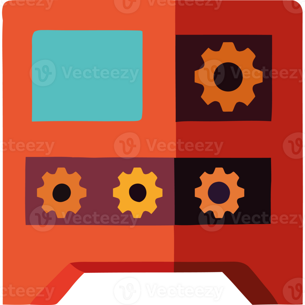 A red and orange machine with gears on it png