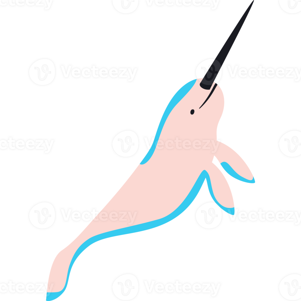 A narwhal with a long horn on its head png
