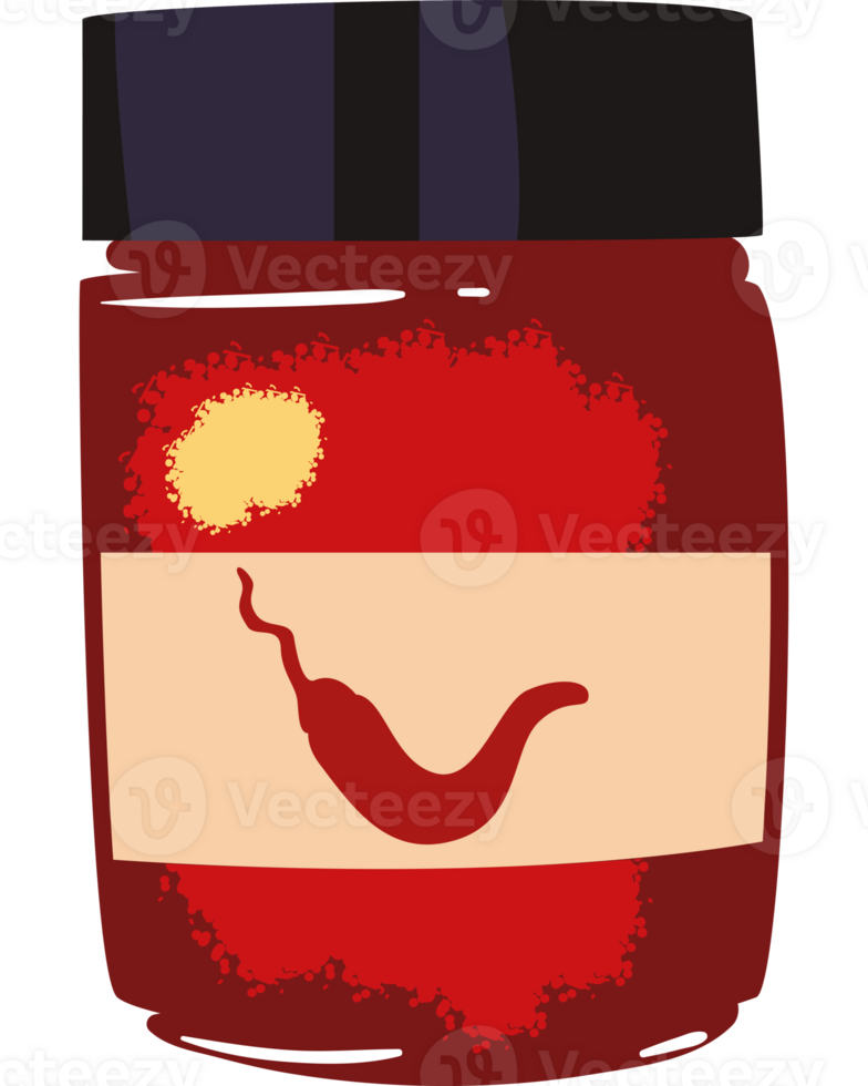 A jar of chili sauce with a chili pepper on it png