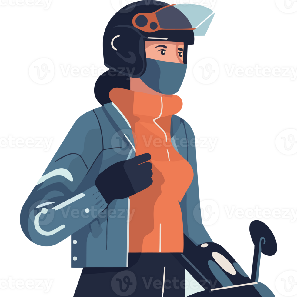 A woman wearing a mask and a helmet on her scooter png