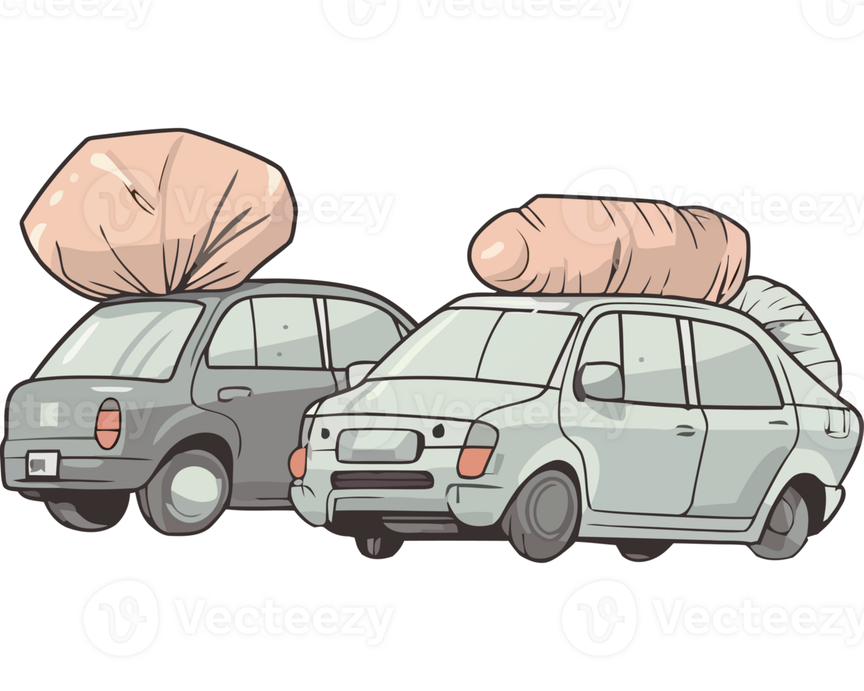 Two cars with bags on top of them png