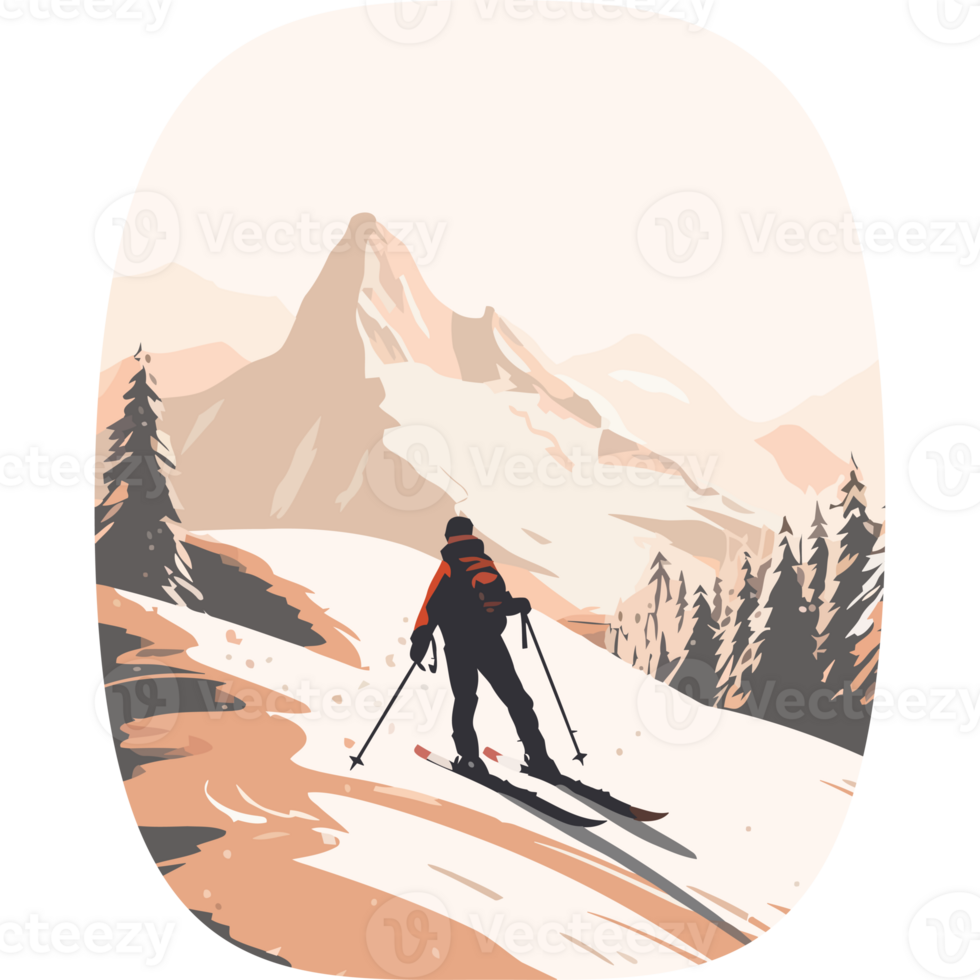 A person on skis is walking down a mountain png