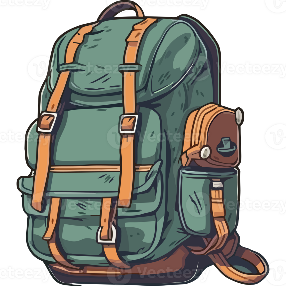 A green backpack with orange straps png