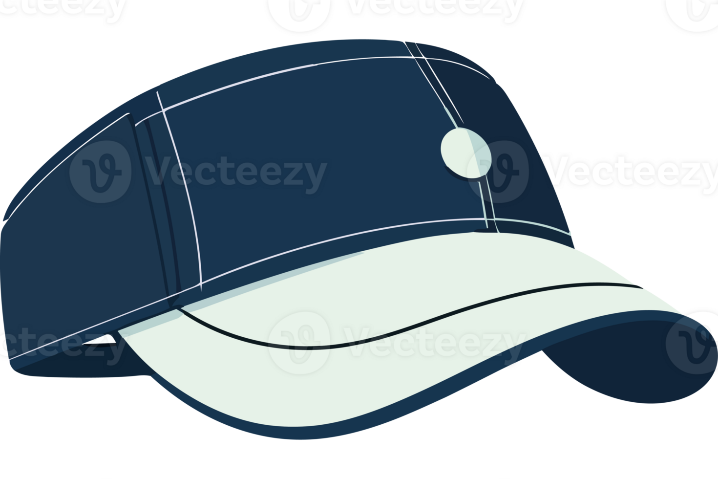 A baseball cap with a white and blue design png