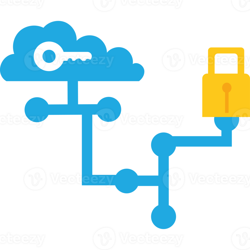 A cloud and a lock connected to a network png