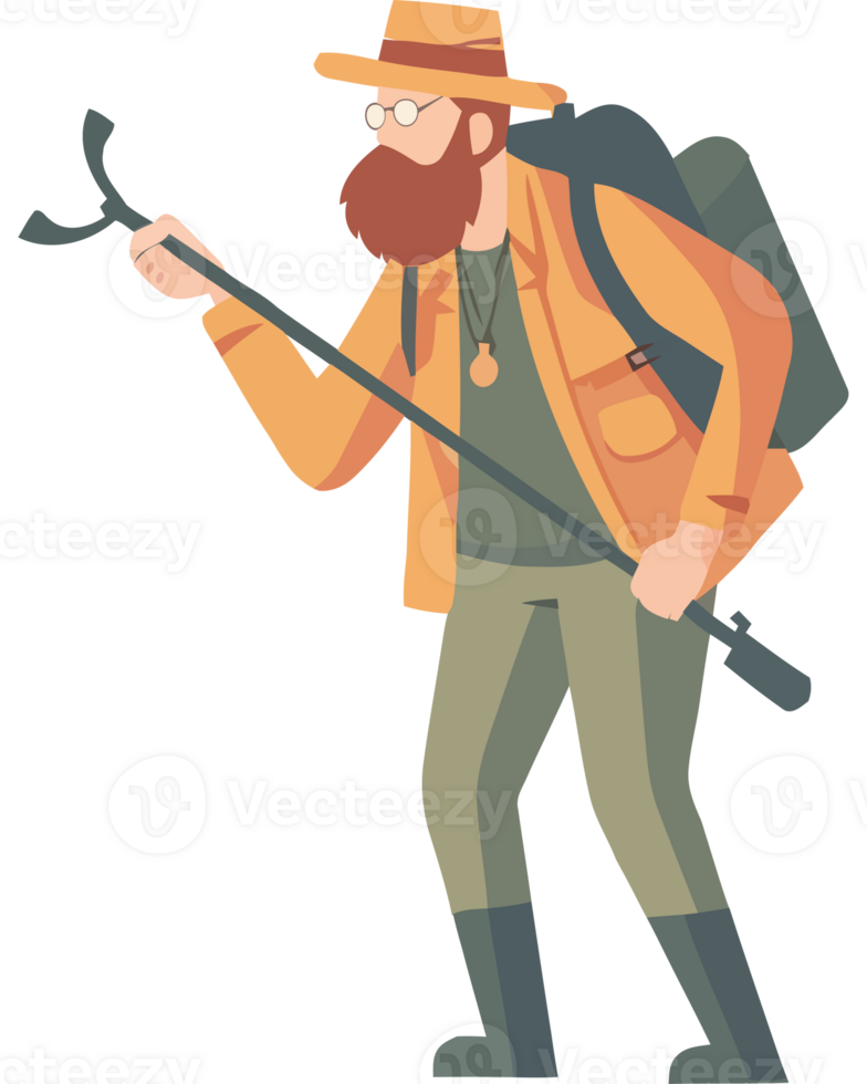 A man with a beard and hat is holding a shovel png