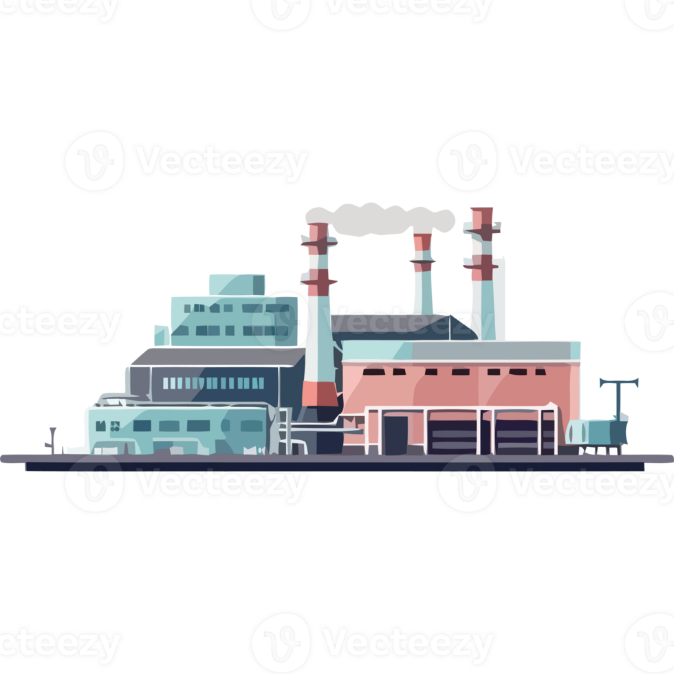 An illustration of a factory with smoke stacks png