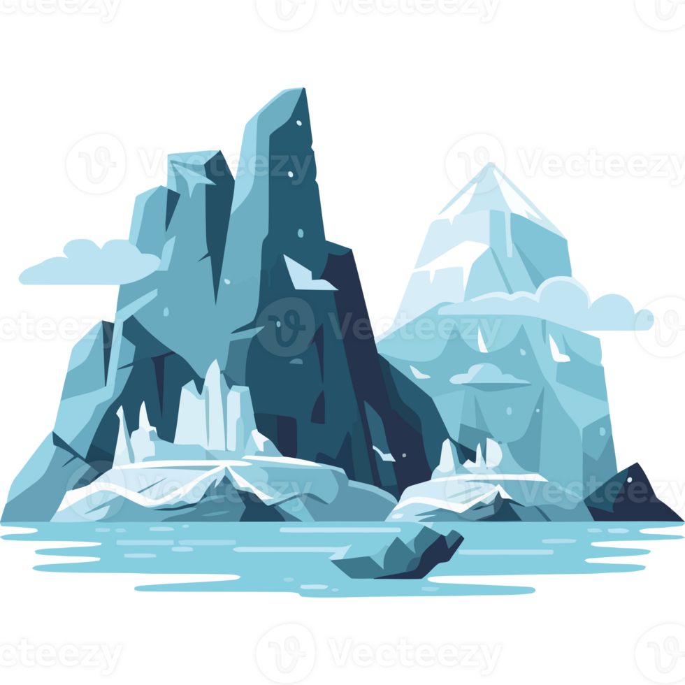 Icebergs in the ocean with snow on top png