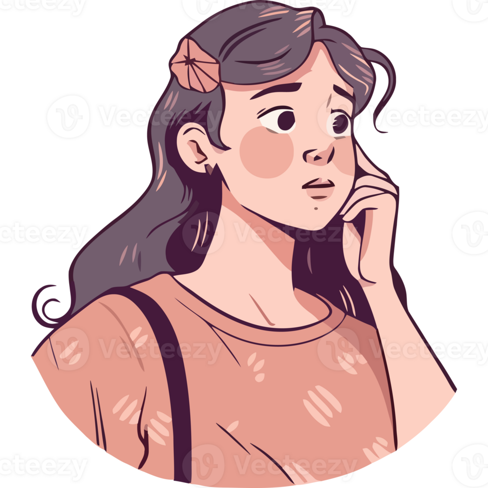 A girl with long hair talking on the phone png