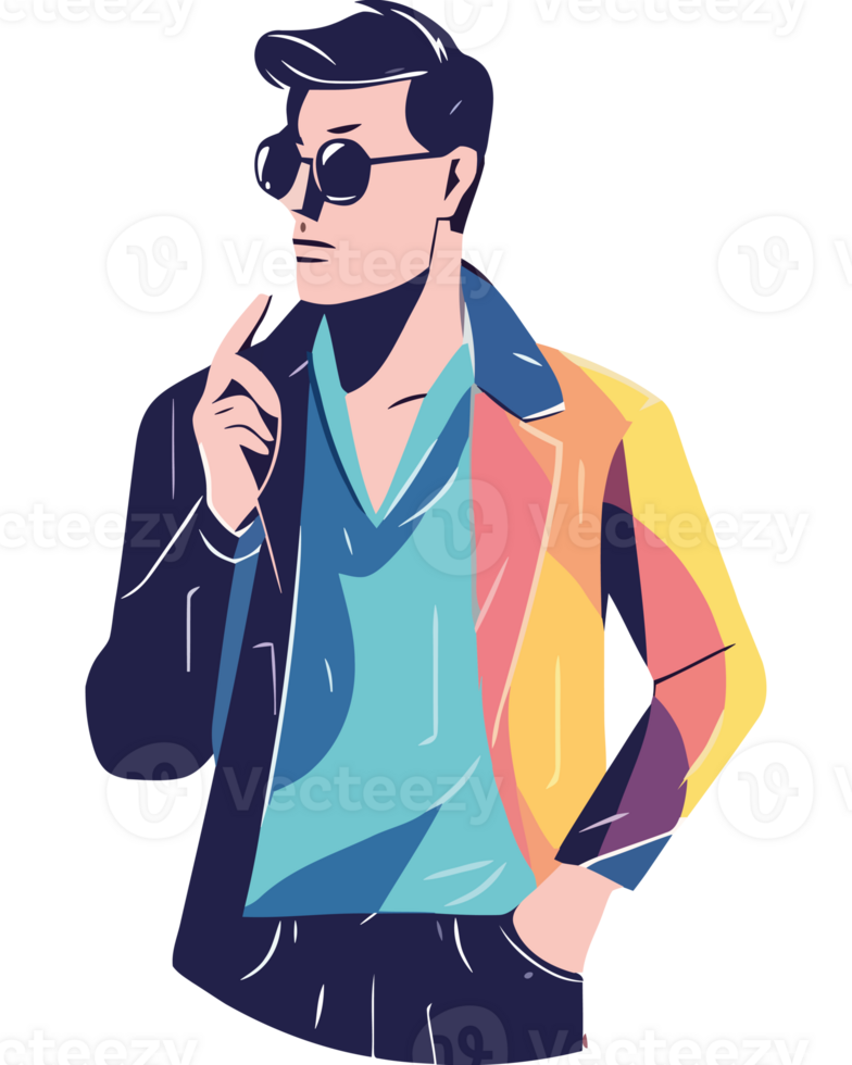 A man in sunglasses and a colorful jacket png