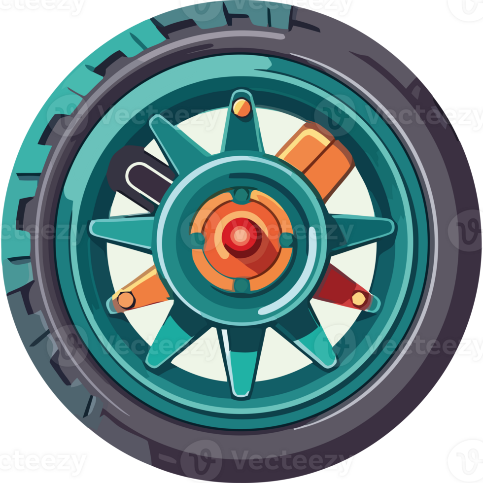 A cartoon wheel with a steering wheel and a steering wheel png