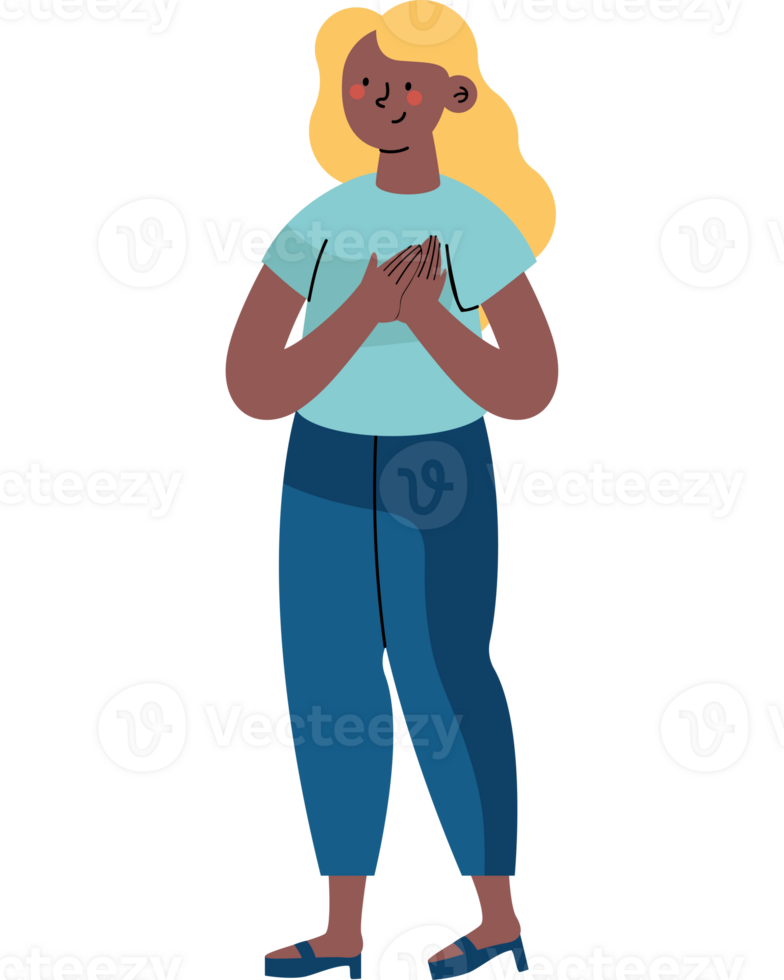 A cartoon woman with her hands folded png
